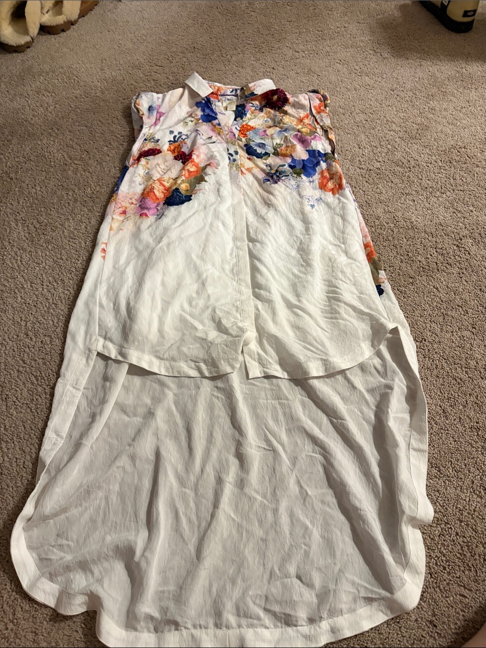Maeve White Floral Sleeveless High-Low Floral Button-Up Dress